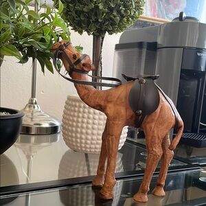 Vintage Leather Covered Camel Figure Hand Made Collectible